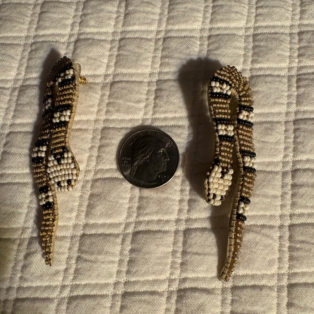 Very rare vintage hand beaded snake earrings - Picture 2 of 8
